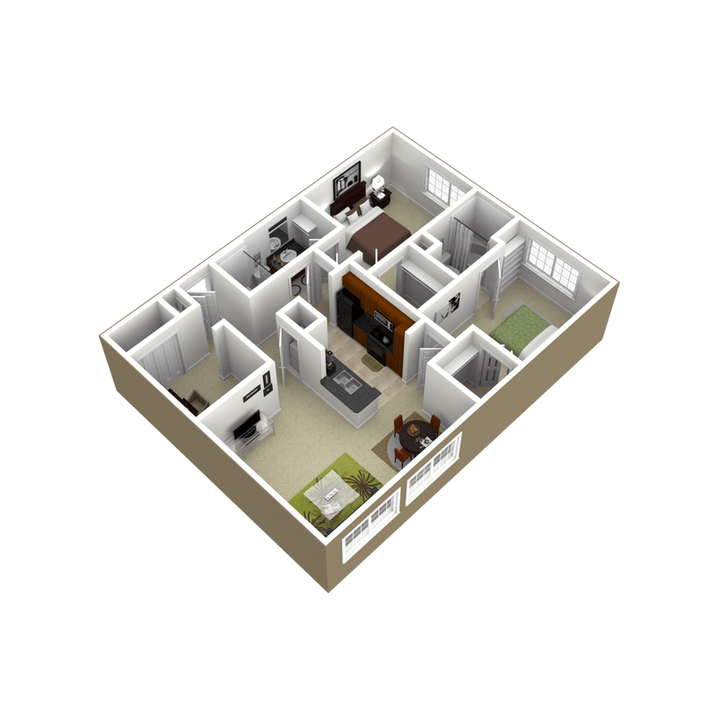 Floor plan for 2 beds, 2 baths, 1209 sqft